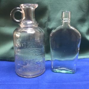 Vintage White House Vinegar Bottle & Glass Flask Bottle